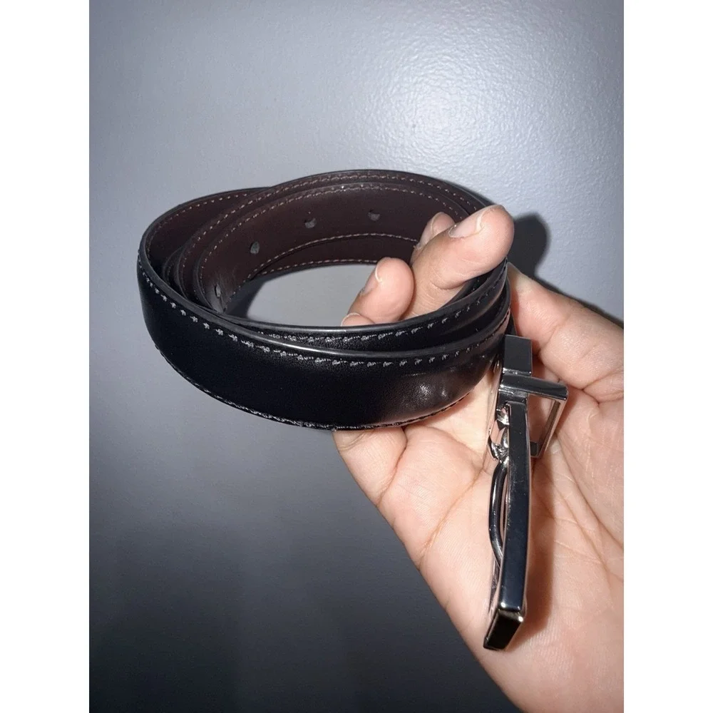 Vintage‎ Gold and Silver Buckle Belt Reversible Belt Black Brown 46
